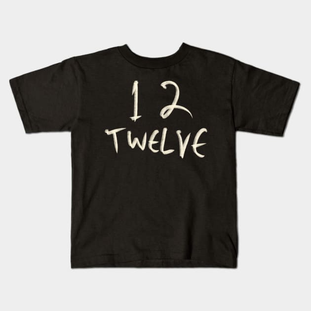 Hand Drawn Letter Number 12 Twelve Kids T-Shirt by Saestu Mbathi